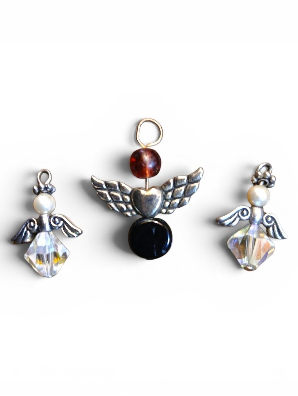Vintage Angel Charms – Silver Guardian Angel Pendants w/ Crystal & Bead Accents